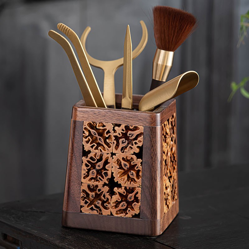 核桃木茶道六君子套装黑檀木功夫茶具配件大全实木高档收纳筒