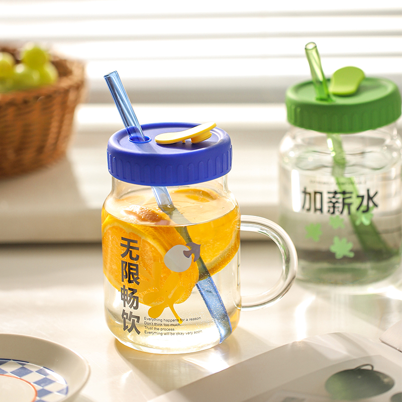 舍里高颜值杯子女国潮吸管杯耐热玻璃杯办公室奶茶咖啡牛奶大肚杯