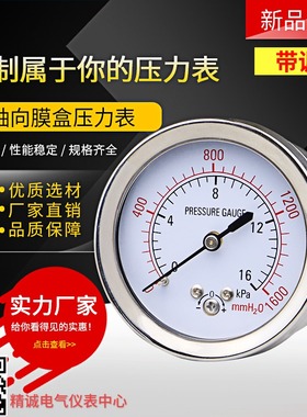 YE60Z带调零膜盒压力表轴向不锈钢60mm微压真空千帕表10 4 25KPa