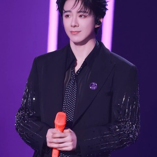 刘宇宁明星同款 男高级感垫肩晚宴舞台风西服外套 黑色重工钉珠西装