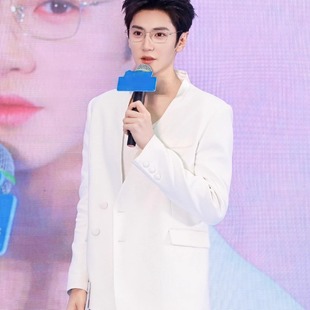 外套 高端西装 陈哲远明星同款 白色休闲西服男金丝眼镜斯文败类同款