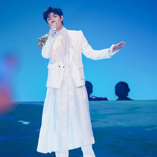 王晰明星同款新中式白色西装男轻奢高定重工商务舞台正装气质潮流