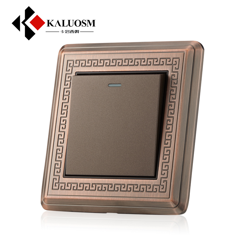 卡洛西姆中式开关USB插座5五孔复古拉丝面板别墅家用86型个性