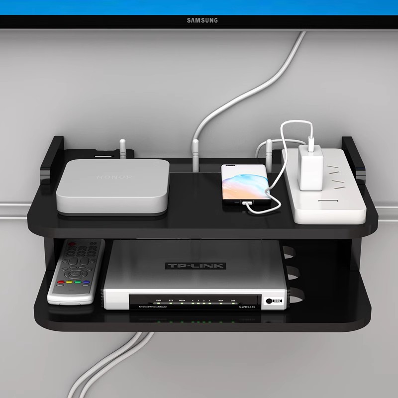 路由器置物架wifi收纳盒支架放置架电视机顶盒墙上免打孔墙壁托架
