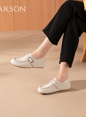 哈森简约风圆头乐福鞋魔术贴百搭通勤时尚单鞋2026新款HWS260137