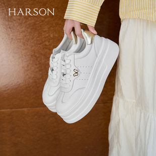 哈森厚底松糕鞋2025新款小白鞋小个子增高运动鞋休闲鞋HWCL250111