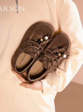 哈森舒适袋鼠鞋2025新款休闲百搭勃肯鞋厚底深口单鞋女HWCA250103