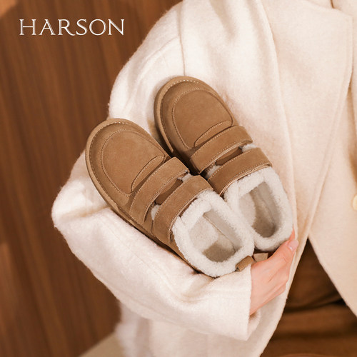 哈森勃肯鞋加绒保暖棉鞋深口单鞋女2025冬季新款雪地靴HWL250182