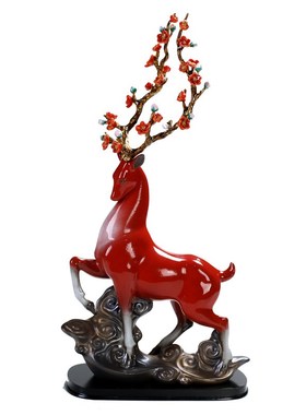 创意鹿摆件陶瓷家居装饰品客厅玄关F酒柜电视柜装饰红乔迁之喜礼