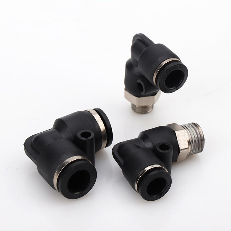 气管快速接头快插接头直角螺纹弯头PL8-02/4E-M5/6-01/10-03/100