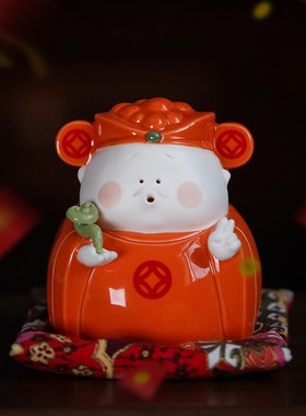 创意招财小d财神陶瓷摆件家居饰品喜庆可爱桌面工艺品店铺开业礼
