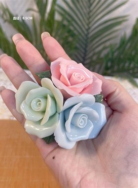 手工陶瓷玫瑰i花真摆件鲜花工艺品茶桌茶夹茶枕茶宠装饰香插