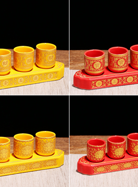 供水杯供a佛水杯观音菩萨杯家用陶瓷三连圣水杯佛前供杯财神净水