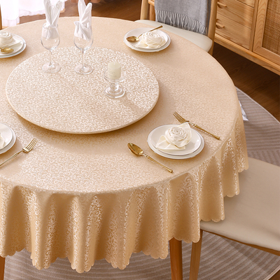 P圆桌桌布免洗防油防水防烫轻奢高级F感圆形餐桌布艺转盘家用酒店