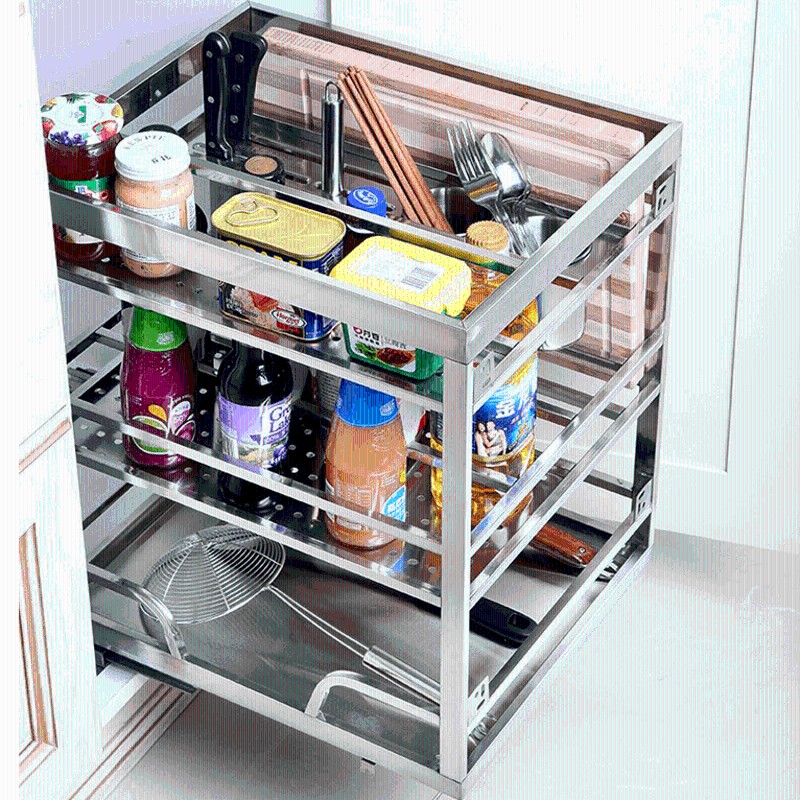 150宽拉栏2h50调味拉篮304不锈钢调味蓝抽屉式加厚350柜厨房五金