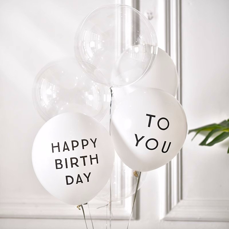 10寸APPY IDAY O YyO森系派对清新印字母白色生日快乐气球