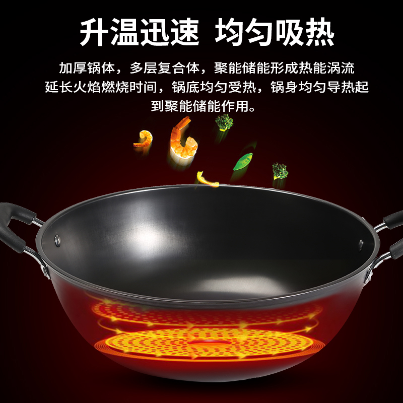 加深大铁锅无涂层炖锅平底老式铸铁D锅家用木盖不锈钢盖子通用锅