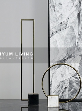 金属几何摆件大理石底座创意软装饰H品样板房售楼处家居摆设