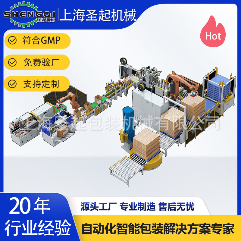 圣起全自动卫生用品化工食品医药行业纸箱开箱H型封箱流水线