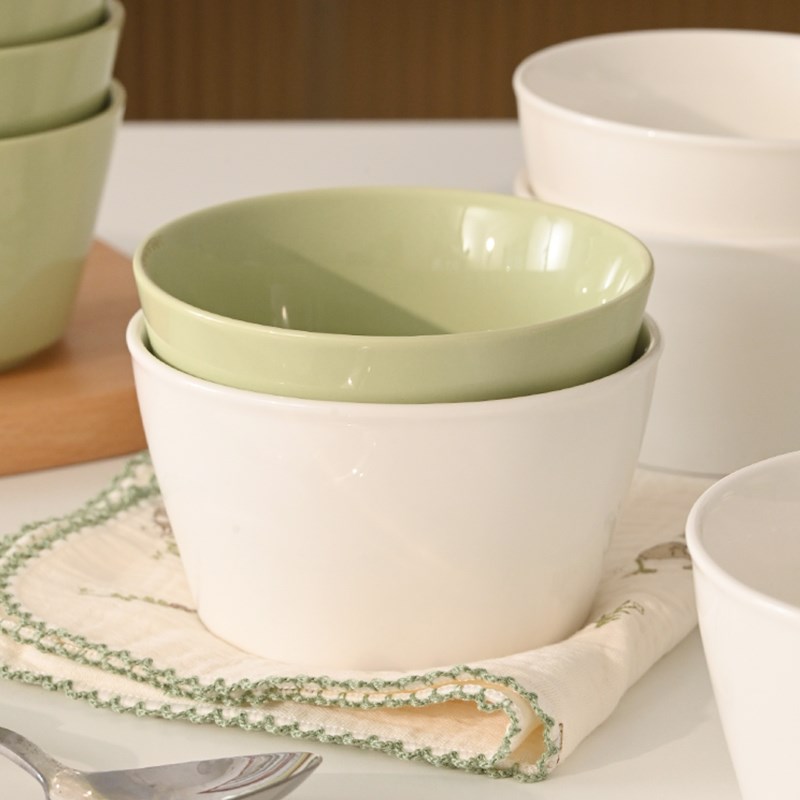 白屿 复古青玉白玉碗米饭碗陶瓷碗汤碗家庭套装家用高颜值吃饭碗