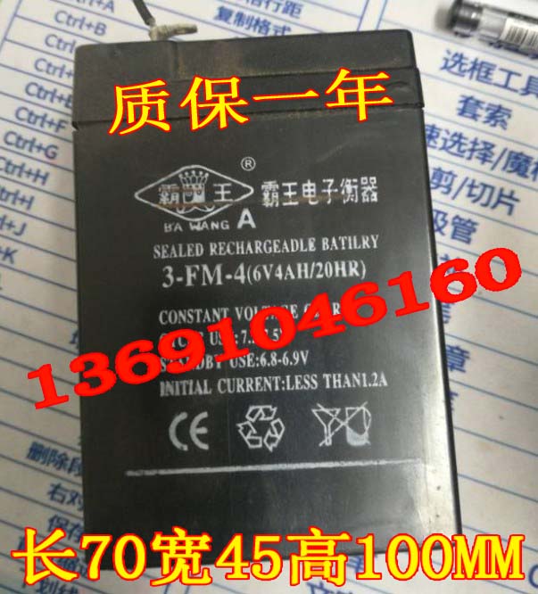 霸王电子衡器蓄电池 3-FM-4 6V4AH/20HR电子称 台秤 天平秤电瓶