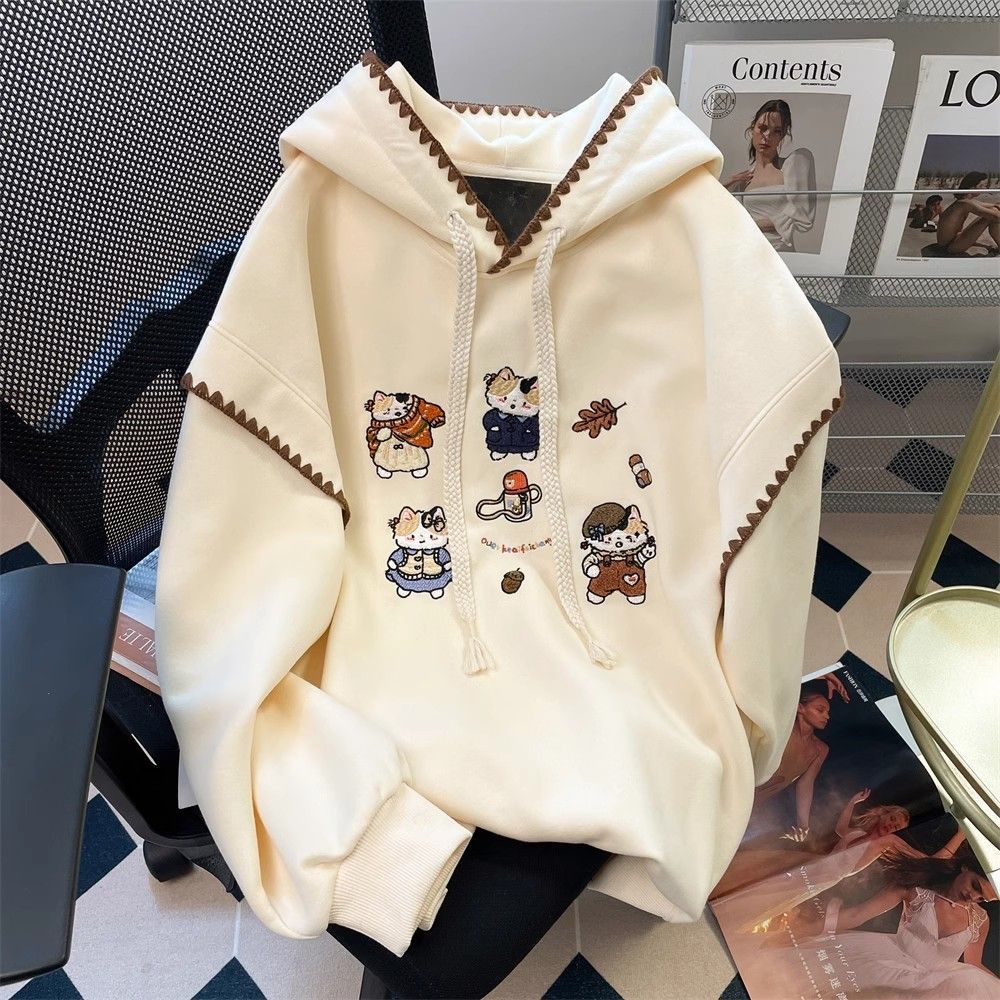 猫咪刺绣卫衣女冬季加绒加厚新款