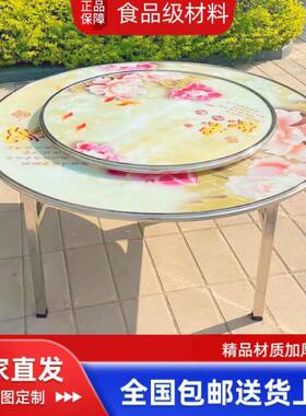 不锈钢桌子有图案餐桌家用折叠桌子圆形连体桌快餐店吃饭圆桌台桌
