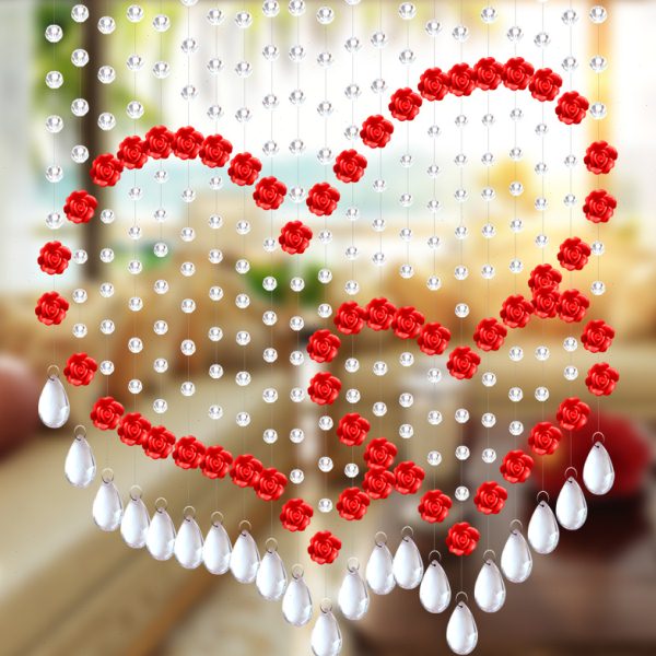 玻璃水晶珠帘隔断玄关过道门帘网红双心结婚过道帘子免打孔帘