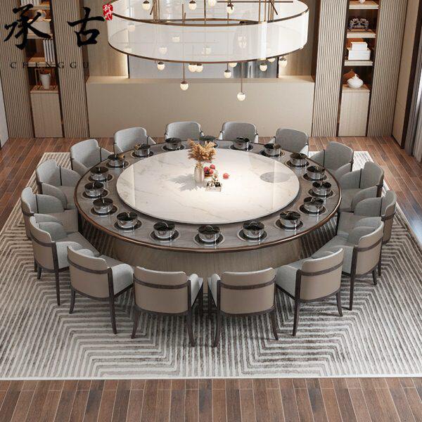 新中式现代轻奢餐桌椅酒店大理石高档电动电磁炉大圆桌火锅桌定制