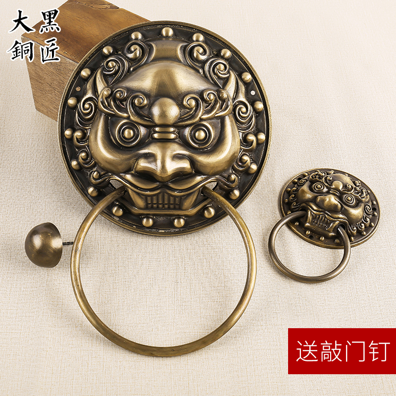 中式仿古大门纯铜兽头门环古铜拉手老式古建大门狮子头虎头铜把手