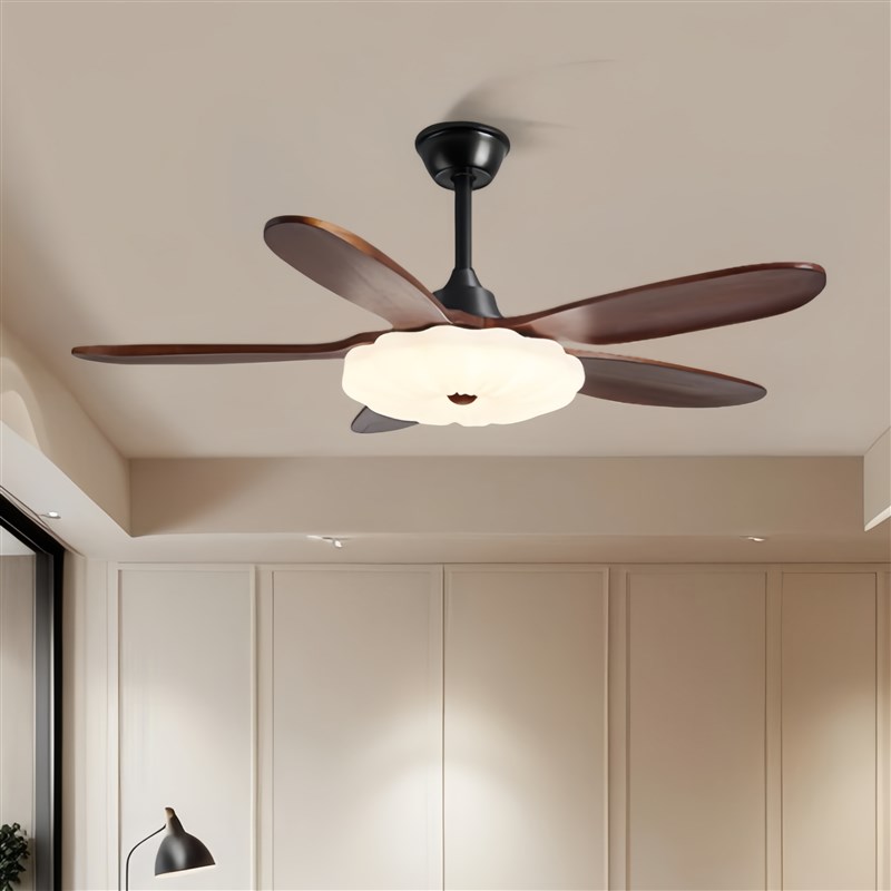 复古新中式高端风扇灯餐厅灯实木风扇一体M吊扇灯胡桃木色客厅灯