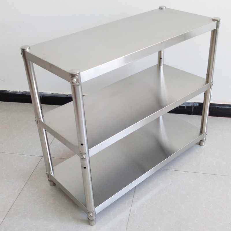 饭店厨房三层加厚不锈p钢架子酒店收纳微波炉烤箱白钢置物架可定