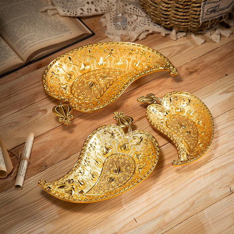 欧式复古金色果盘家用客厅茶几水果盘雕花果篮装饰收纳托盘点心盘