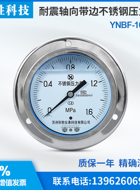 YNBF-100ZT 轴向不锈钢耐震压力表 耐震轴向带边面板式不锈压力表