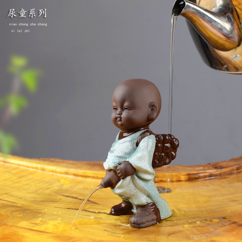 创意精品紫砂小和尚可养茶宠喷水尿童娃娃趣味小沙弥茶道配件摆设