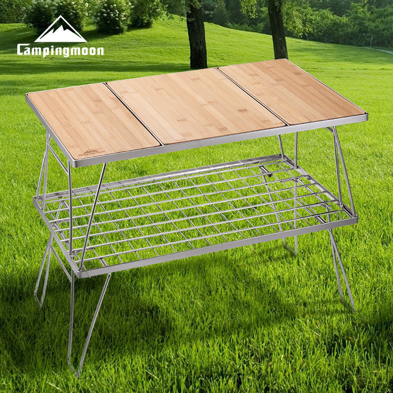 柯曼户外露营置物架小型茶桌不锈钢可拼接折叠桌野餐烧烤炉具支架