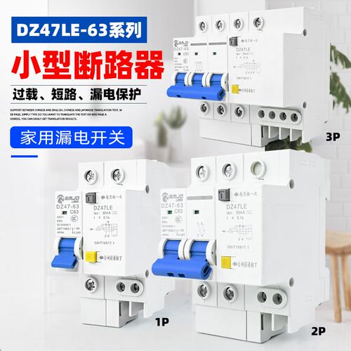 漏电开关DZ47LE-2P63A漏电保护器1P2P3P4P家用空气开关断路器空开