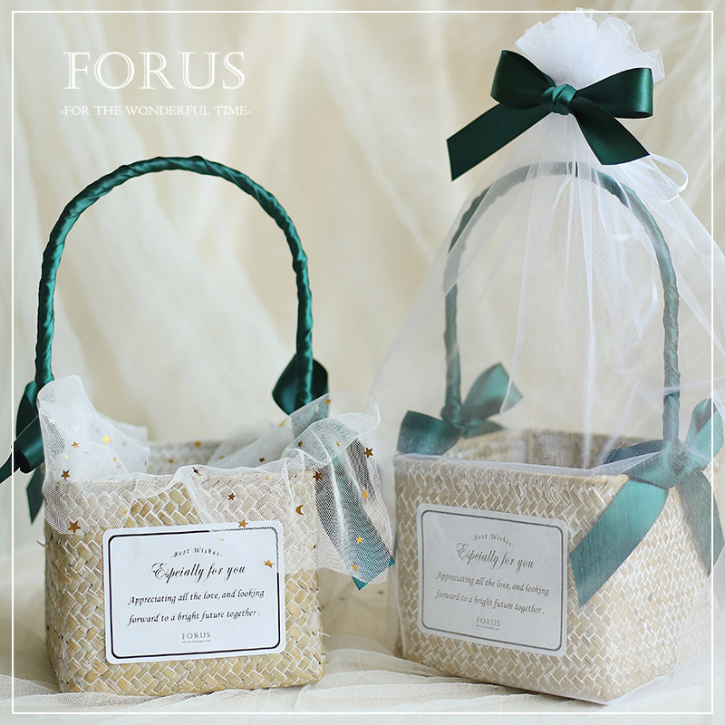 伴手礼女伴娘结婚实用婚礼伴手礼篮子伴郎宾客回礼礼盒手提篮子空