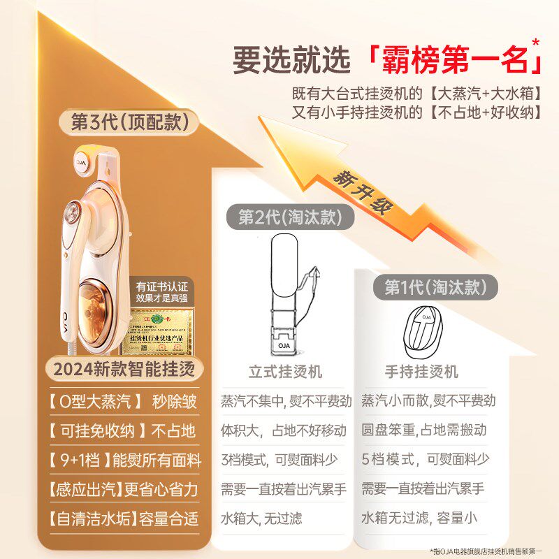 OJA挂烫机2024新款家用手持熨烫机小型大蒸汽熨斗