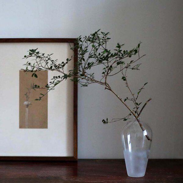 玻璃梅瓶透明中式花瓶 磨砂云雾日式禅意花器 雾面花道具花艺器具