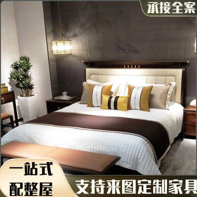 新中式实木床1.8米双人床样板房现代酒店民宿婚床中国风卧室家具