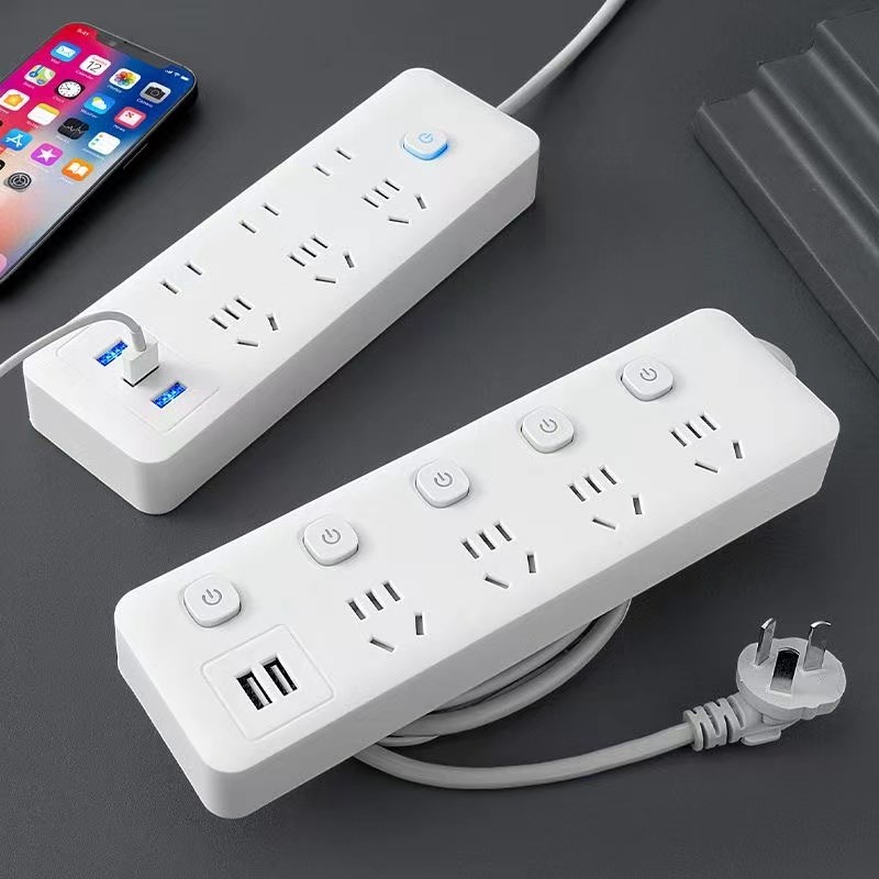 米白家用插排插座办公智t能接线板插座多功能带线排插拖线板插板