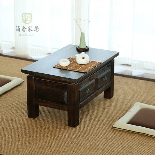 包邮烧桐木实木飘窗桌榻榻米桌炕桌和室几桌复古抽屉矮桌茶桌炕几