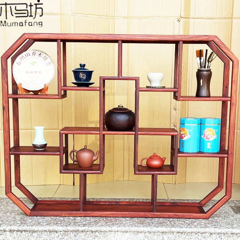 花梨小博古架挂墙多宝阁实木中式茶架壁挂式置物架古董架茶壶架子