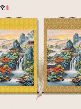 仙家堂口客厅山水画仙堂背景东北堂屋供奉山水画风景画挂画高清