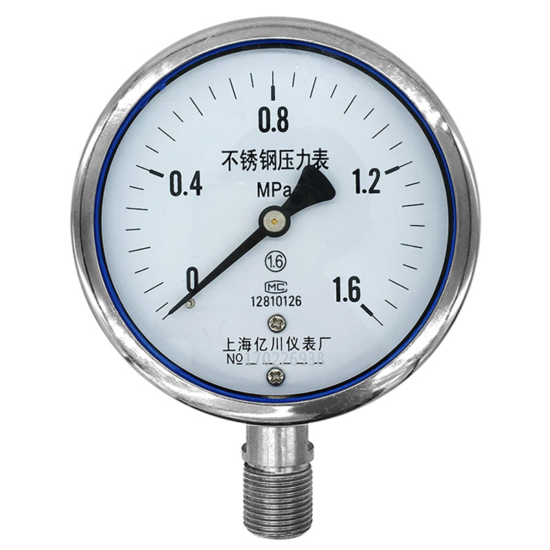 不锈钢压力表Y100BF水压液油气压表不锈钢耐震1Mpa负压真空表M20