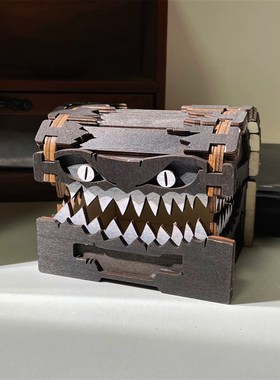 很凶狠的箱子小心被咬!怪物宝箱收纳盒子创意木质工艺品摆件