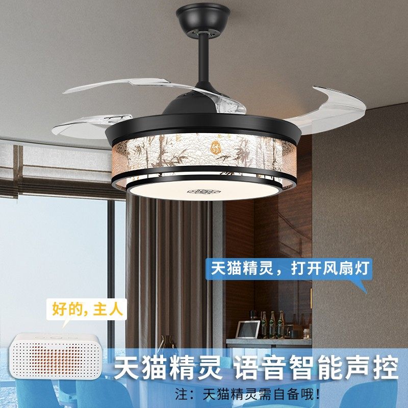 新中式风扇灯网红吊扇灯家用隐形餐厅卧室电扇吊灯灯扇一体电扇灯