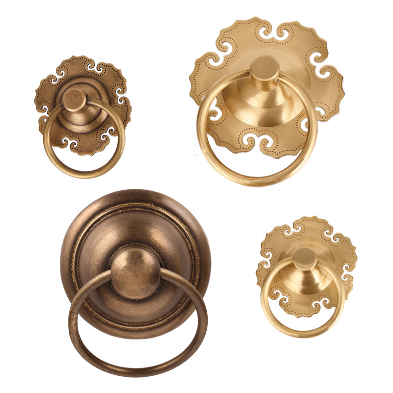 仿古门钹纯铜拉手铜圆环把手中式复古单孔大门木门环纯铜对装门环