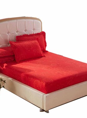 结婚庆大红色床罩单件床笠席梦思保护套防滑床垫套子1.5m1.8m2米